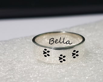 custom engraved PET NAME RING cat name ring paw print and name of dog rings pet memorial jewelry for pet lover cat lover gift loss pet gift