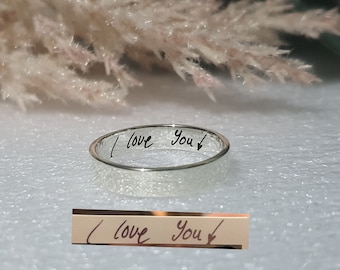 4mm Custom Engraved HANDWRITING RING High Quality Solid Sterling Silver Promise Ring for Couple, His and Her Wedding Band Memorial Memory