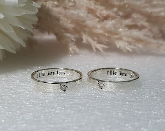 sterling silver CUSTOM SYMBOL ENGRAVED Ring fox wolf head jigsaw puzzles butterfly heart initial unique matching promise rings for couples