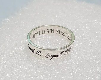 6mm LATITUDE LONGITUDE RING, Custom Coordinate Rings, Custom Personalized Stering Silver Engraved Wide Band Rings,Promise Ring for Couples