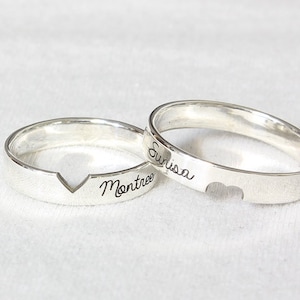 4 mm HEART CUTTING NAMED Ring,Sterling Silver Custom engraved rings,Customize Personalized name ring,Couple Rings, Promise Ring for couples