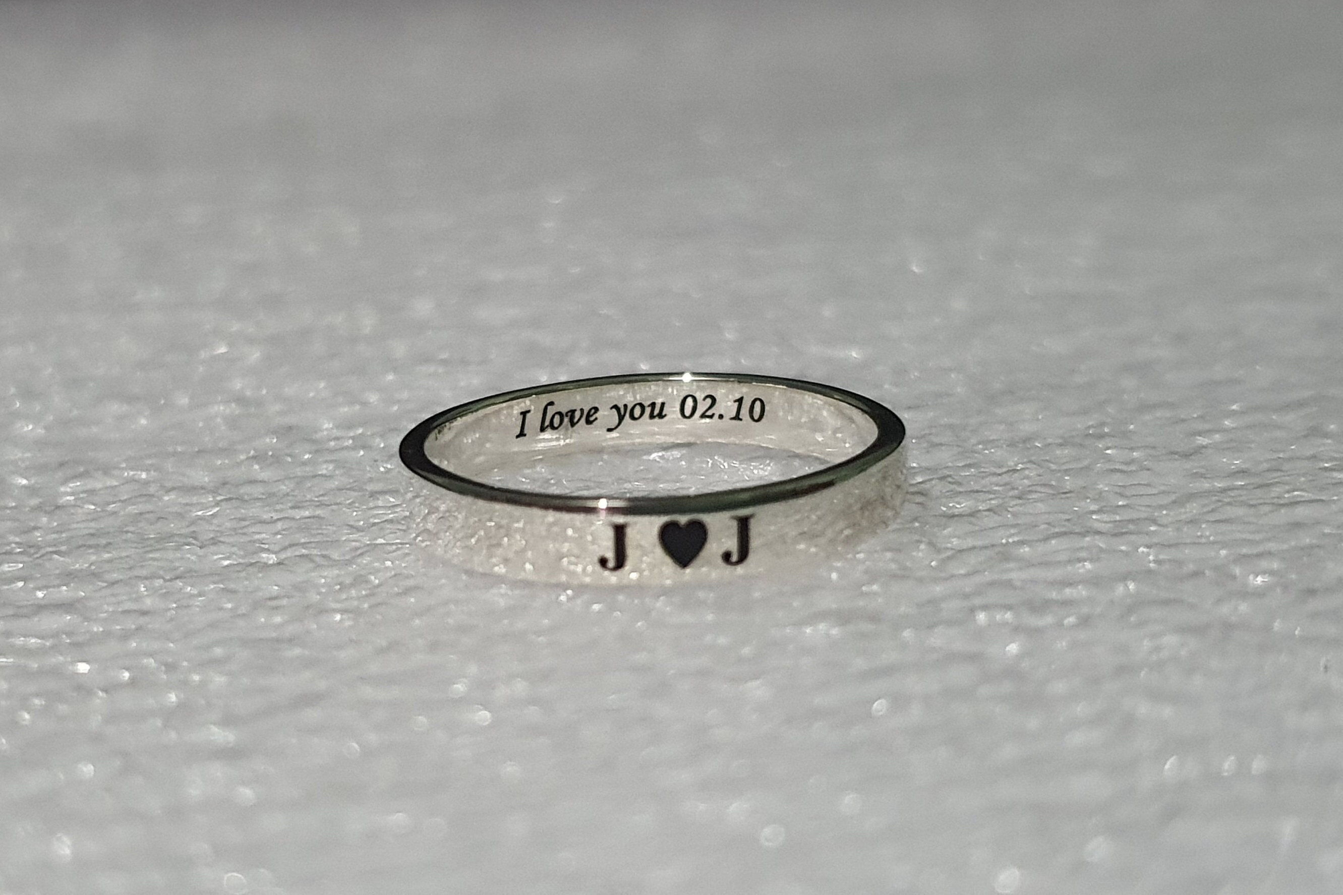 Buy 3mm COUPLE INITIAL RING Custom Engraved, 2 Letter Ring With Heart  Symbol, I Love You Short Quote, Thin Band Stacking Sterling Silver Paired  Online in India - Etsy