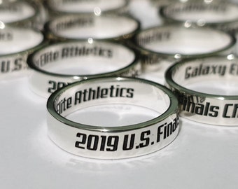 PERSONALIZED TEAM RINGS custom wording logo symbol for sport team such as soccer softball baseball basketball football cheerleader or coach