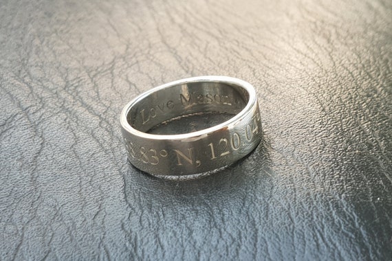 CUSTOM COORDINATES RING Sterling Silver Ring Engraved Latitude - Etsy