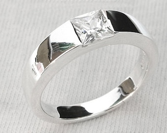 Engraved Custom MEN WEDDING BAND, Customize Men Ring Diamond Wedding Band, cz Engagement Rings Sterling Silver, 24K Gold Option Plus size