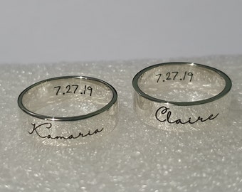 ANELLO DA UOMO PERSONALIZZATO da 6 mm in argento sterling con incisione personalizzata per donne e uomini, regalo per anniversario di Natale, incisione personalizzata del nome scritta a mano