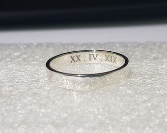 personalized ROMAN NUMERAL RING custom engraved date ring dainty custom name rings message letter and initails engravable for couple promise