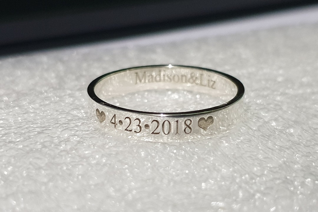 925silver ENGRAVED DATE RING With Name, Two Ring for Couple