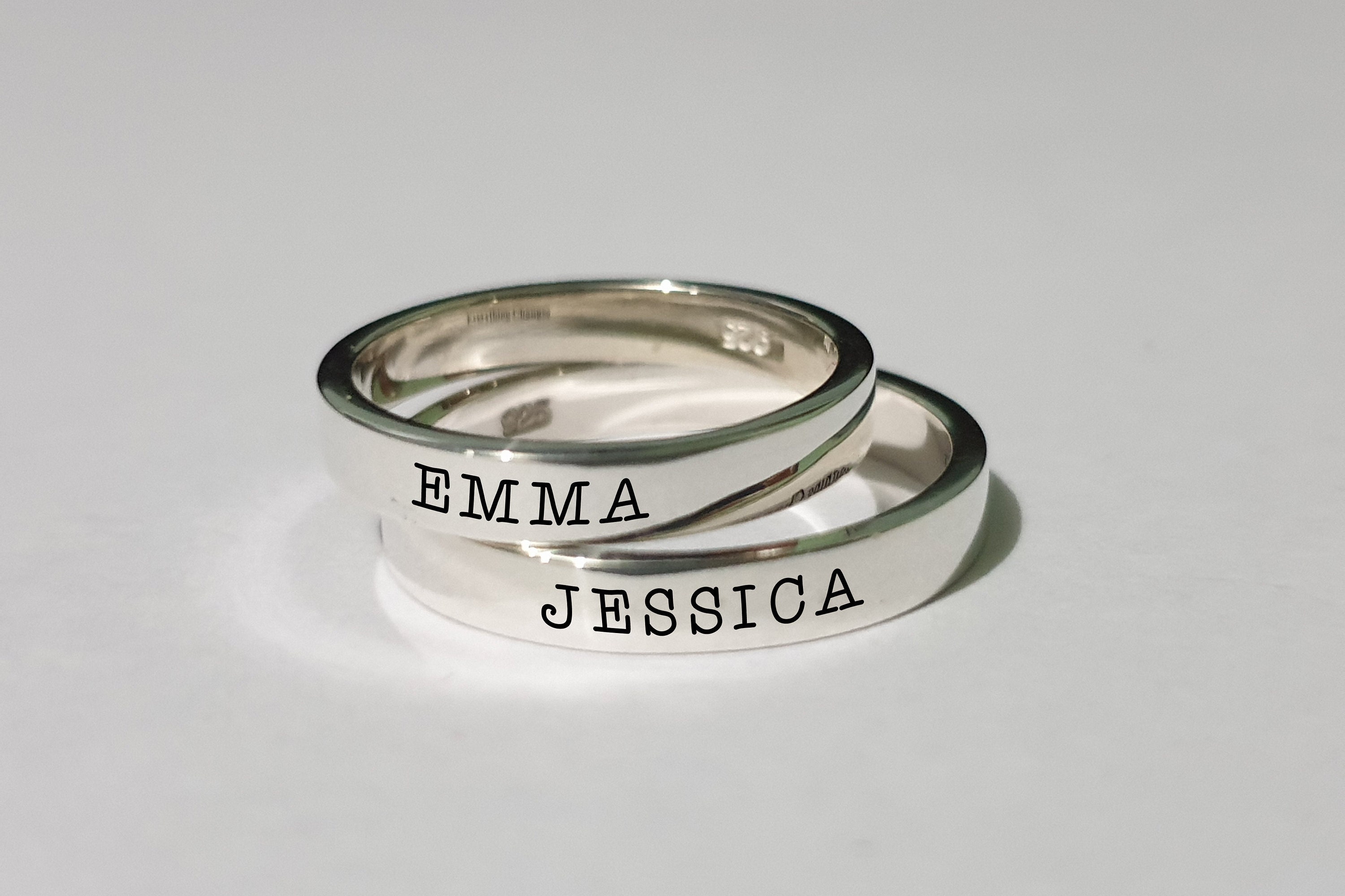 Gorgeous Sterling Silver Couple Name Rings