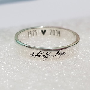 4 mm CUSTOM HANDWRITING RING or Actual Handwriting Jewelry Personalized Ring, Engraved Sterling Silver Ring for anniversary promise memorial
