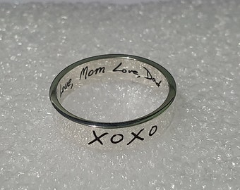 4mm Custom ACTUAL HANDWRITING RING Engraved Sterling Silver, Real Signature Ring, Promise Ring for her him Band, Memory Ring Dad Mom Written