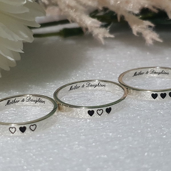 3mm MATCHING MOTHER DAUGHTER Rings, Promise ring for daughter from mother, Custom Engraved Sterling Silver Ring, Gift for her mom sister dad