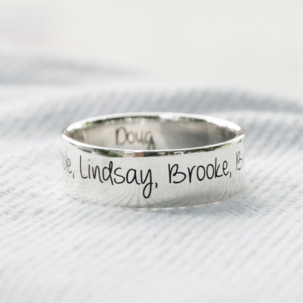 6mm Personalized KID NAME RING, New Mom Ring Children Name, Mother Daughter Gift Two Name Ring Band, large plus size ladies rings 3-11 12 13