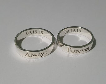 4 mm silver ALWAYS FOREVER RING custom name engraved ring can personalize engraving as promise ring for him her couples minimal style ring