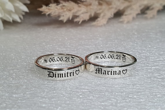 925 Silver PROMISE RING for HER Him Custom Engraved Name Rings