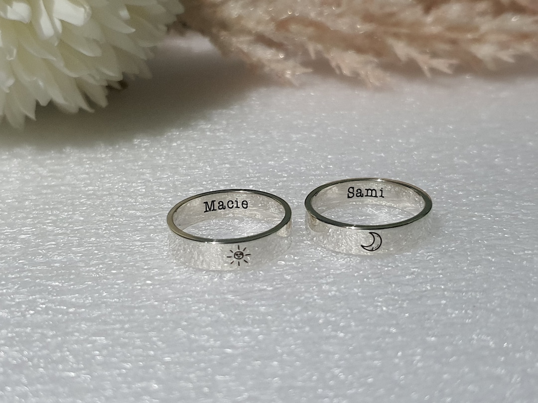 4mm SUN and MOON PROMISE Rings, Couples Promise Ring Set, Matching Promise Rings for Boyfriend