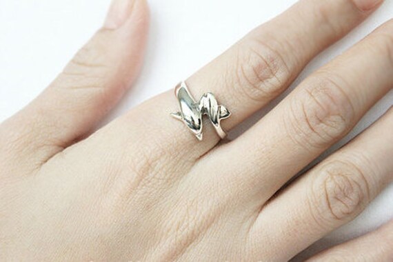 DOUBLE DOLPHIN RING Couple custom Engraved Inside Ring Sterling