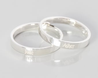3 mm ANNIVERSARY RING for COUPLE,Stering Silver Engraved Band Rings,Promise Ring for Couples,Engraved Ring,Personalized Ring,Wedding Band