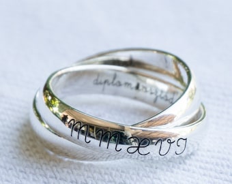 Sterling Silver DOUBLE INTERLOCKED RINGS Custom Engraved Duo Interlocking Ring Interconnected Band Double-Linked Rings Wedding rings for men