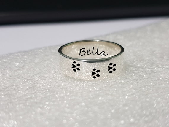 custom engraved PET NAME RING cat name ring paw print and name of dog rings pet memorial jewelry for pet lover cat lover gift loss pet gift