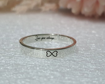 3mm Custom Engraved HEART INFINITY RING, Love You Always Promise Ring for her his, Personalized Lover Ring plus size, Women Men Wedding band
