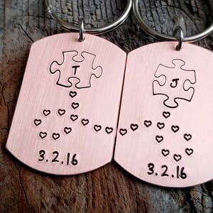 7 year anniversary gift idea Copper gift Copper anniversary Couple keychains Puzzle keychains Puzzle piece necklace Missing piece gift