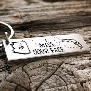 Long Distance Boyfriend Gift, Gift for Him, Couple Keychain, Long Distance Boyfriend Gift, Going Away Gift, See You Soon, Hand Stamped Gift