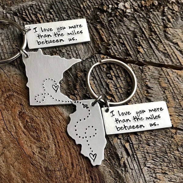 Long Distance Relationship Gift Boyfriend Gift Girlfriend Gift Going Away Gift Best Friends Gift State Keychain Long Distance Boyfriend Gift