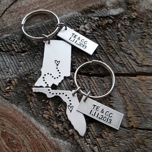 State Keychain with Initial and Date Charm Pick your states long distance relationship gift home keychain hand stamped gift girlfriend gift