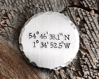 Coordinate location Gift, Coordinates Token, Good Luck Token, pocket token, good luck coin, coordinates keychain, long distance relationship