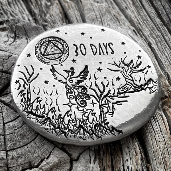 Phoenix Rising Sobriety Coin 30 days sober, 60 days, 90 days sobriety token, na token aa token addiction recovery, clean and sober, 365 days