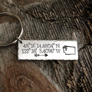 Coordinate Keychain Long Distance Relationship gift Coordinates Gift Boyfriend Gift Girlfriend Gift Anniversary Gift for Her State keychain