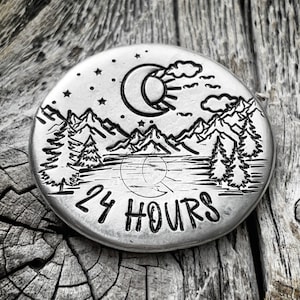 24 hour aa medallion, one day sober, 1 day sober, one day at a time, it all started with that first 24 hours, sobriety coin, sobriety gift
