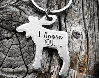 Hand Stamped Moose Keychain I Moose You I Miss You Keychain Keychain Gift Long Distance Relationship Gift Couples Gift Going away gift