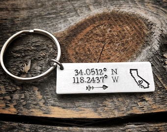 Coordinate Keychain Long Distance Relationship gift Coordinates Gift Boyfriend Gift Girlfriend Gift Anniversary Gift for Her State keychain