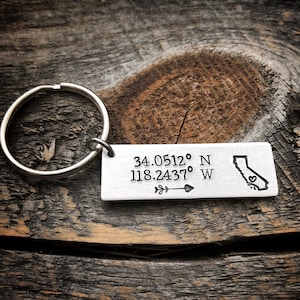 Coordinate Keychain Long Distance Relationship gift Coordinates Gift Boyfriend Gift Girlfriend Gift Anniversary Gift for Her State keychain