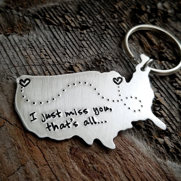 Personalized Keychain State keychain hand stamped jewelry long distance relationship gift Girlfriend Gift Boyfriend Gift
