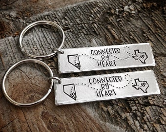 Matching Set of 2 Long Distance Friendship Gift, Best Friend Keychain, Bestie Gift Keychain, Sisters Gift Keychain, Connected by Heart