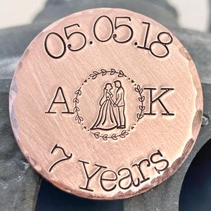 Aimant d'anniversaire de 7 ans, cadeau d'anniversaire personnalisé en cuivre pour mari et femme, souvenir miniature, pièce de monnaie, porte-clés, 9e, 22e, 7e année