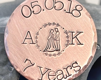 7 year anniversary magnet, personalized copper anniversary gift for husband wife, miniature keepsake, coin, keychain, 9th, 22nd, 7th year