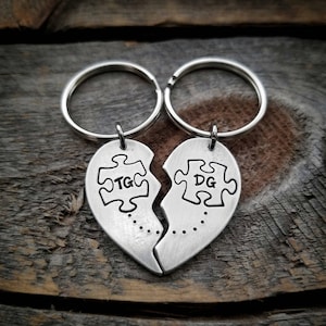 Puzzle piece keychains, Couple keychains, Personalized keychains, Anniversary gifts for boyfriend, Anniversary gift for him, Puzzle Hearts