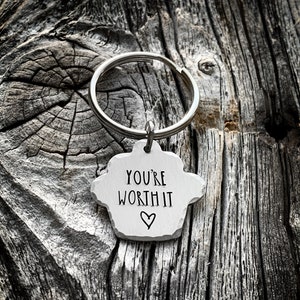 Cupcake keychain, muffin keychain, you&#39;re worth it, personalized keychain, inspirational, gift for her, girlfriend gift, stocking stuffer