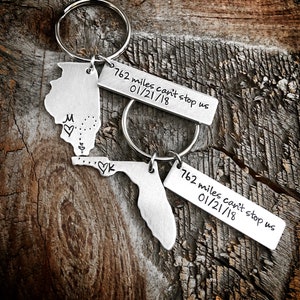 Long Distance Keychain Anniversary Gift for Boyfriend Coordinate Keychain Long Distance Relationship Couple Keychains Miles Away Gift