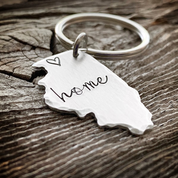 Personalized Home State keychain ANY state hand stamped gift country continent Missouri Keychain home.