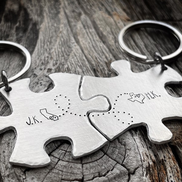 Puzzle piece keychains, long distance puzzle piece keychains, long distance gift, care package gift, long distance relationship gift for him