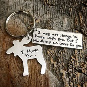 Long distance relationship Hand Stamped Moose Keychain I Moose You I Miss You Keychain boyfriend gift going away gift bff gift