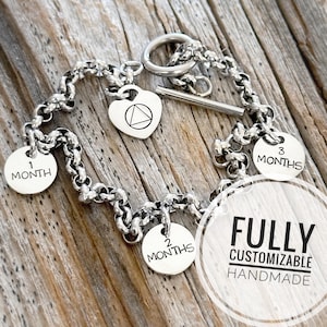 Customized Charm Bracelet, Sobriety Gift for Women or Men, Sobriety Jewelry, Charm Bracelet, Stainless Steel, Handmade, Personalized Jewelry