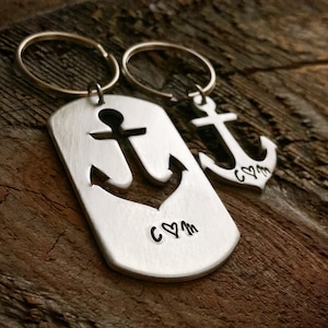 Long Distance Boyfriend Gift, Gift for Him, Couple Keychain, Long Distance Boyfriend Gift, Going Away Gift, See You Soon, Hand Stamped Gift