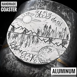 Dessous de verre fait main en aluminium, cadeau d&#39;anniversaire de 10 ans, cadeau d&#39;anniversaire de 10 ans en étain traditionnel pour mari, cadeau d&#39;anniversaire de 10 ans pour femme, 10 ans