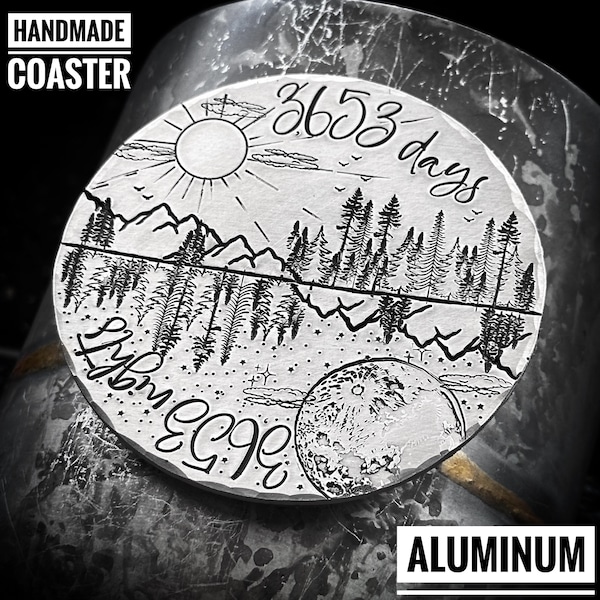 Handmade Aluminum Coaster 10 Year Anniversary Gift, Traditional Tin 10th Year Gift for Husband, 10 Year Anniversary gift for Wife, 10 Years